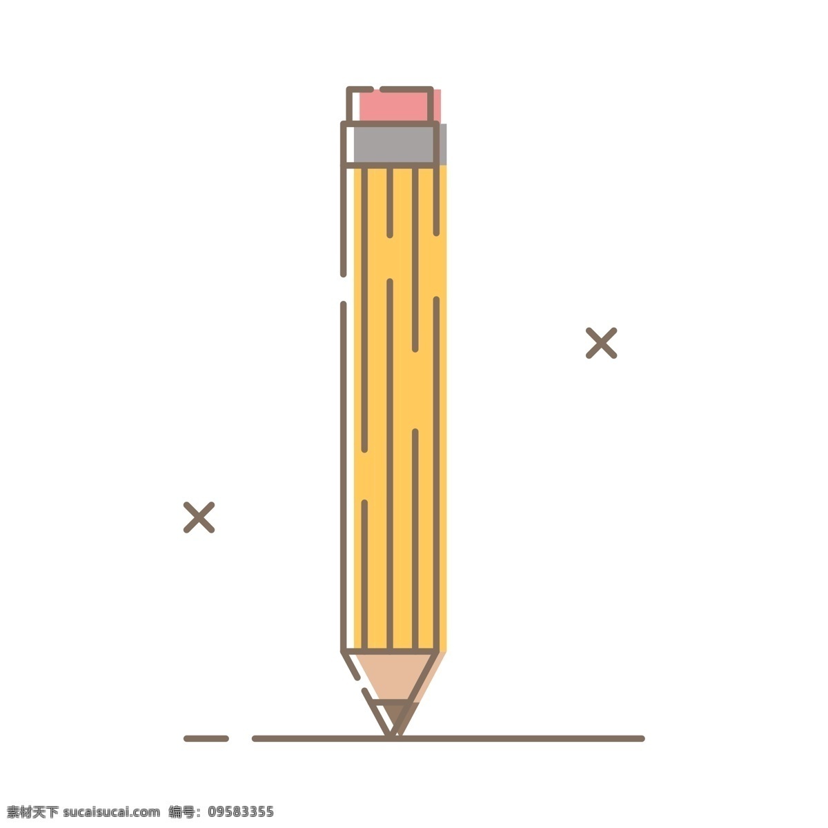 文具用品 矢量 黄色 铅笔 儿童文具用品 带橡皮的铅笔 卡通手绘 学习用具