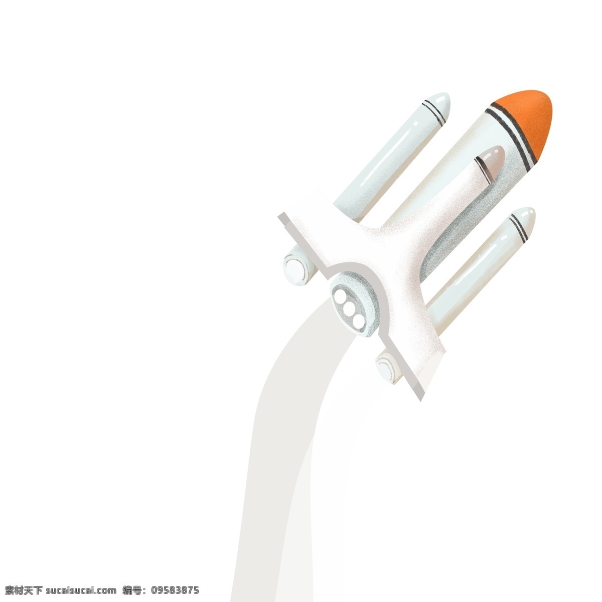 卡通 手绘 发射 火箭 插画 创意 简约 科技 天空元素