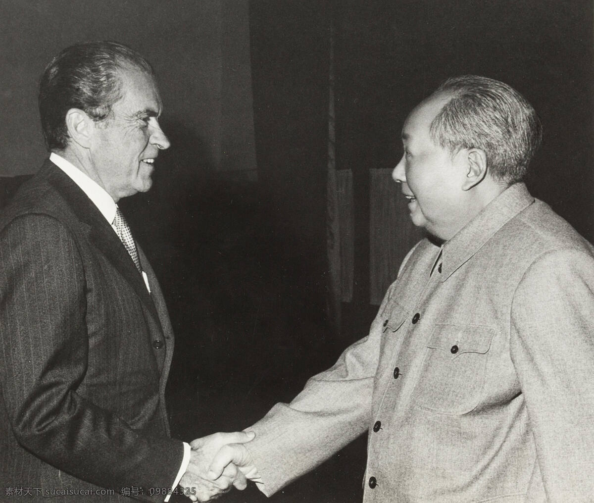尼克松 访问 中国 1972年 毛主席 美国总统 历史性会晤 中美建交 老照片 人物摄影 人物图库