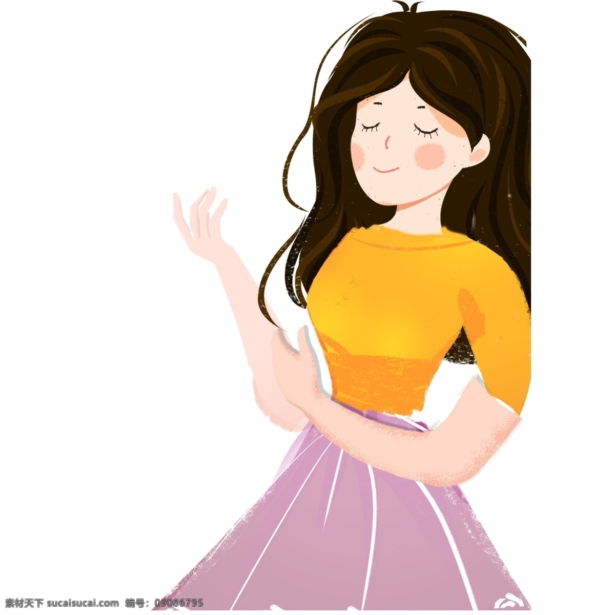 可爱 文雅 女孩 插画 黄色 衣服 睡觉 卡通 彩色 水彩 创意 手绘 绘画元素 现代 简约 装饰 图案