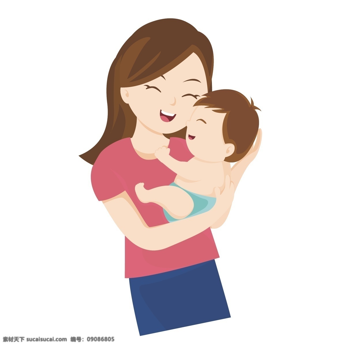 母亲 妈妈 抱 宝宝 温馨 粉色 矢量 手绘 元素 母亲节