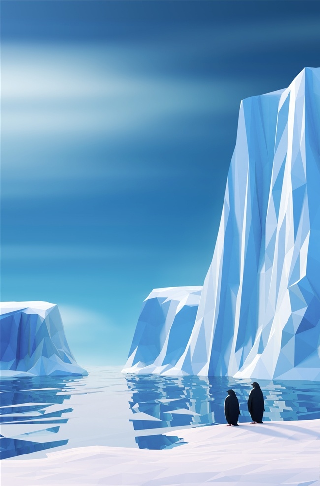 冰川企鹅 c4d模型 lowpoly c4d 模型 多面体 3d模型 渲染 冰川 企鹅 北极 海岸 3d设计