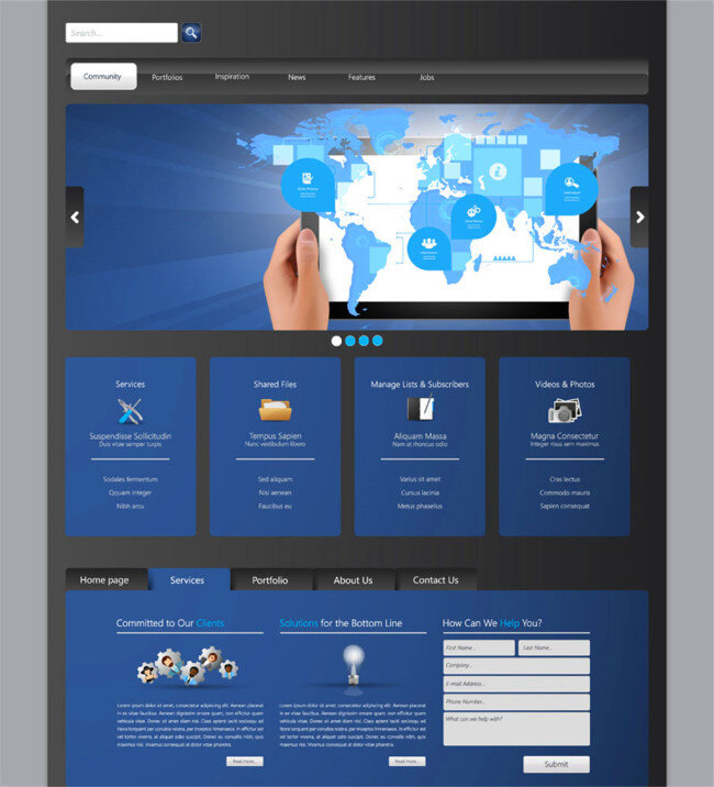 蓝色 世界地图 网页模板 蓝色地球 时尚网页设计 企业网页模板 网页界面 网站设计 导航条 网页按钮 网站模板 其他模板 矢量素材