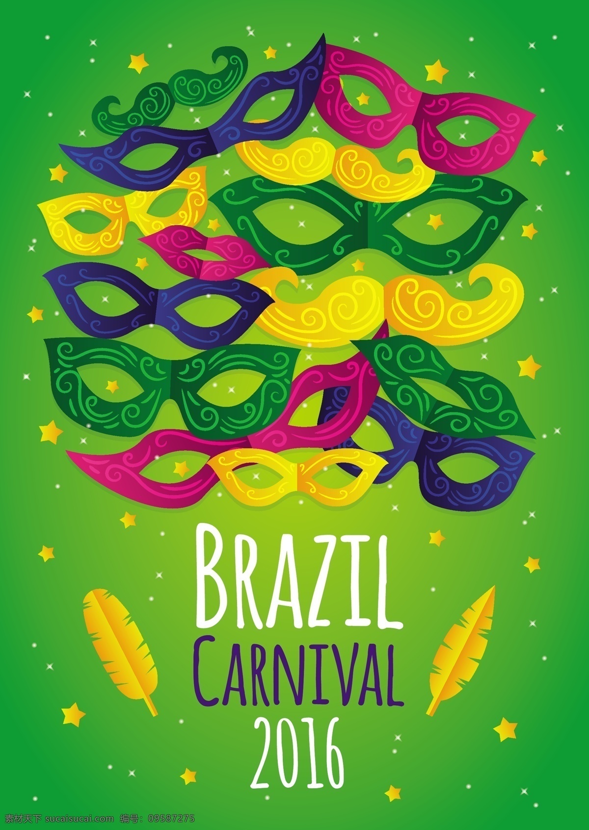 巴西 狂欢节 面具 羽毛 背景 海报 矢量背景 白色