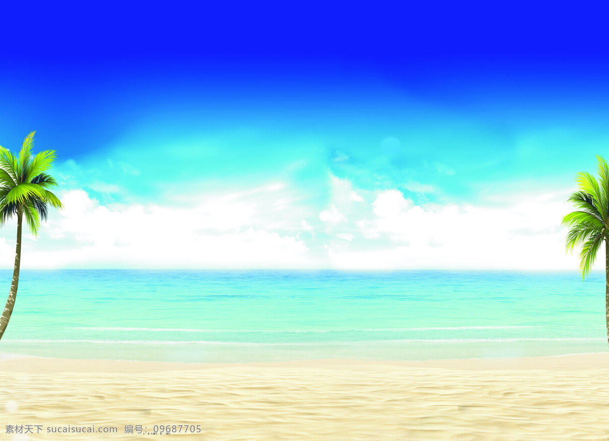 清凉一夏 蓝天 白云 沙滩 海边 椰树 自然景观 自然风光