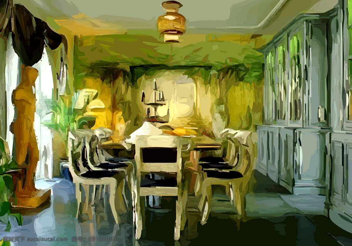 餐厅 油画 写生 餐厅油画写生 餐厅油画 室内油画 餐桌油画 绘画艺术 油画艺术 装饰画 无框画 书画文字 文化艺术
