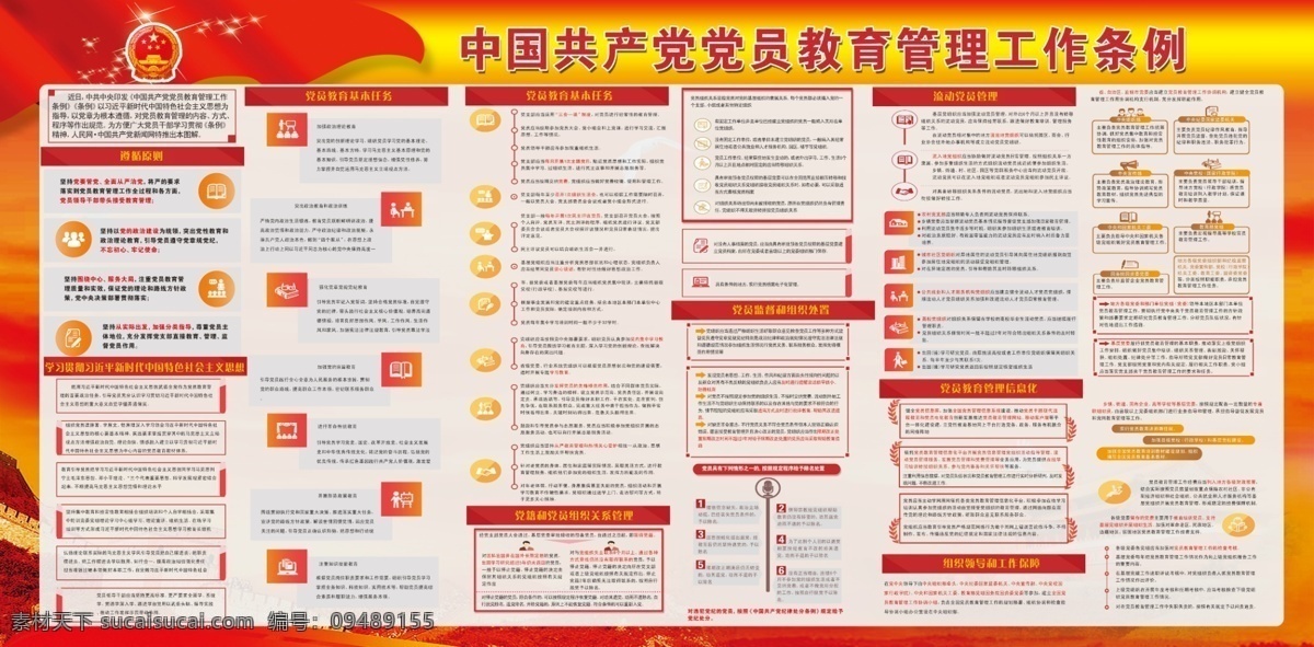 中国共产党 党员教育 管理工作 条例 教育管理 工作条例 管理工作图解 党委宣传背景 上中下篇 展板模板