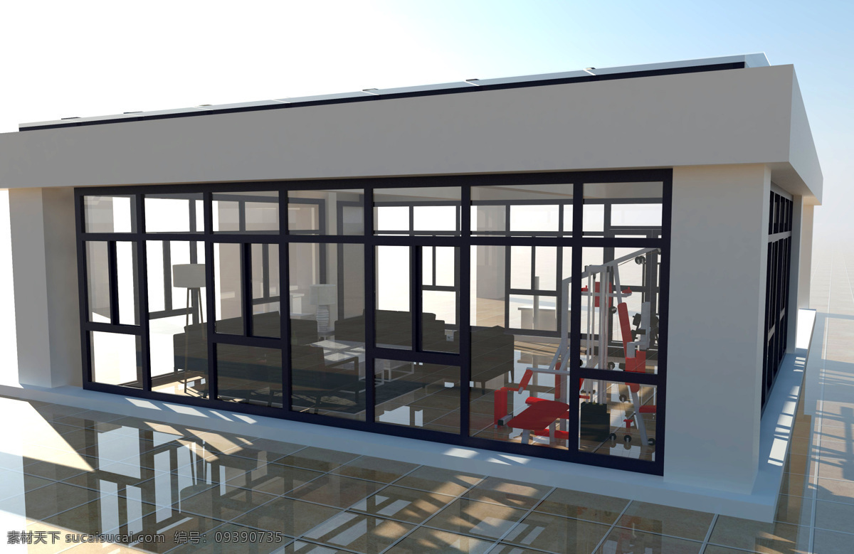 屋顶 健身房 阳光房 su vary 渲染 效果 环境设计 室内设计
