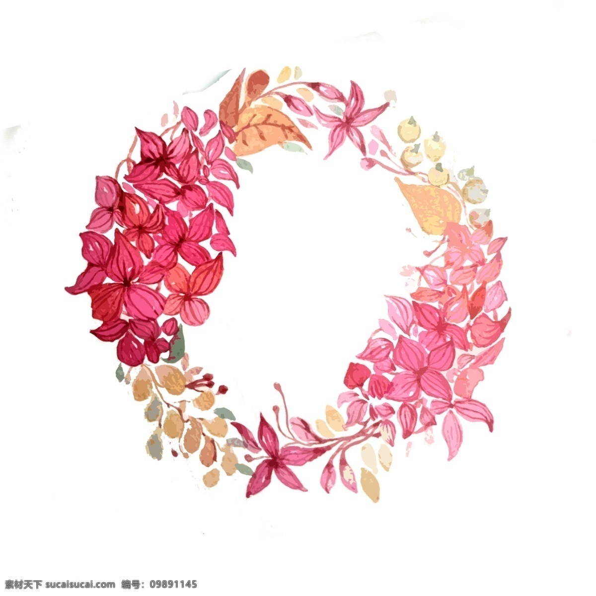 红色 花环 花卉 水红 紫色 花朵 唯美 娇艳 水彩 彩色花团 梦幻 游 春天 春光 烂漫 装饰 春日 春花 植物 花枝 可爱