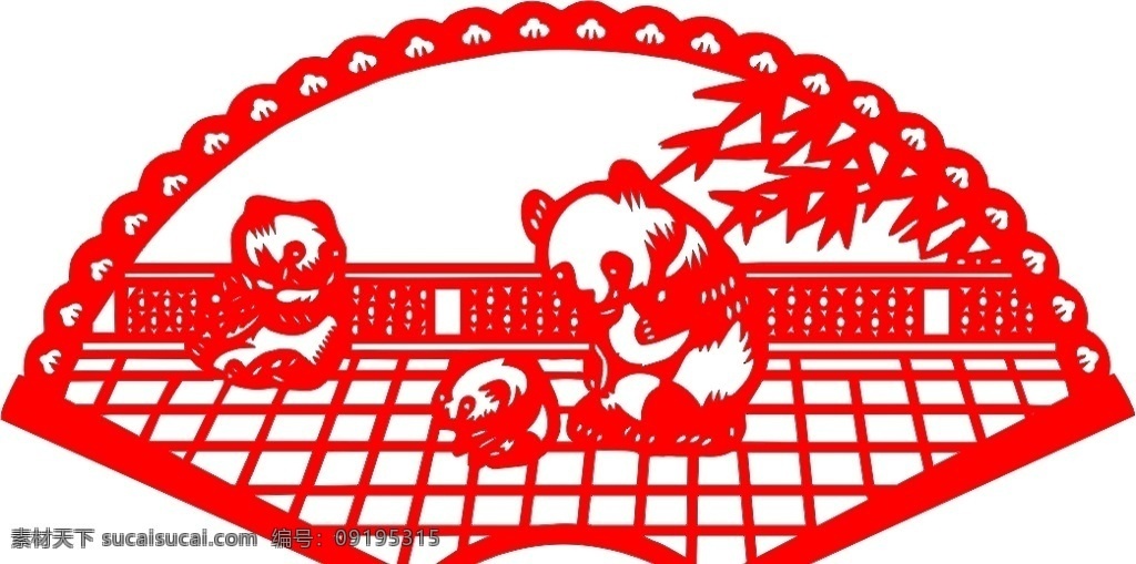 熊猫剪纸 熊猫 动物 可爱 国宝 竹子 剪纸 线条 矢量 传统 民俗 装饰 窗花 插画 传统文化 文化艺术 绘画书法