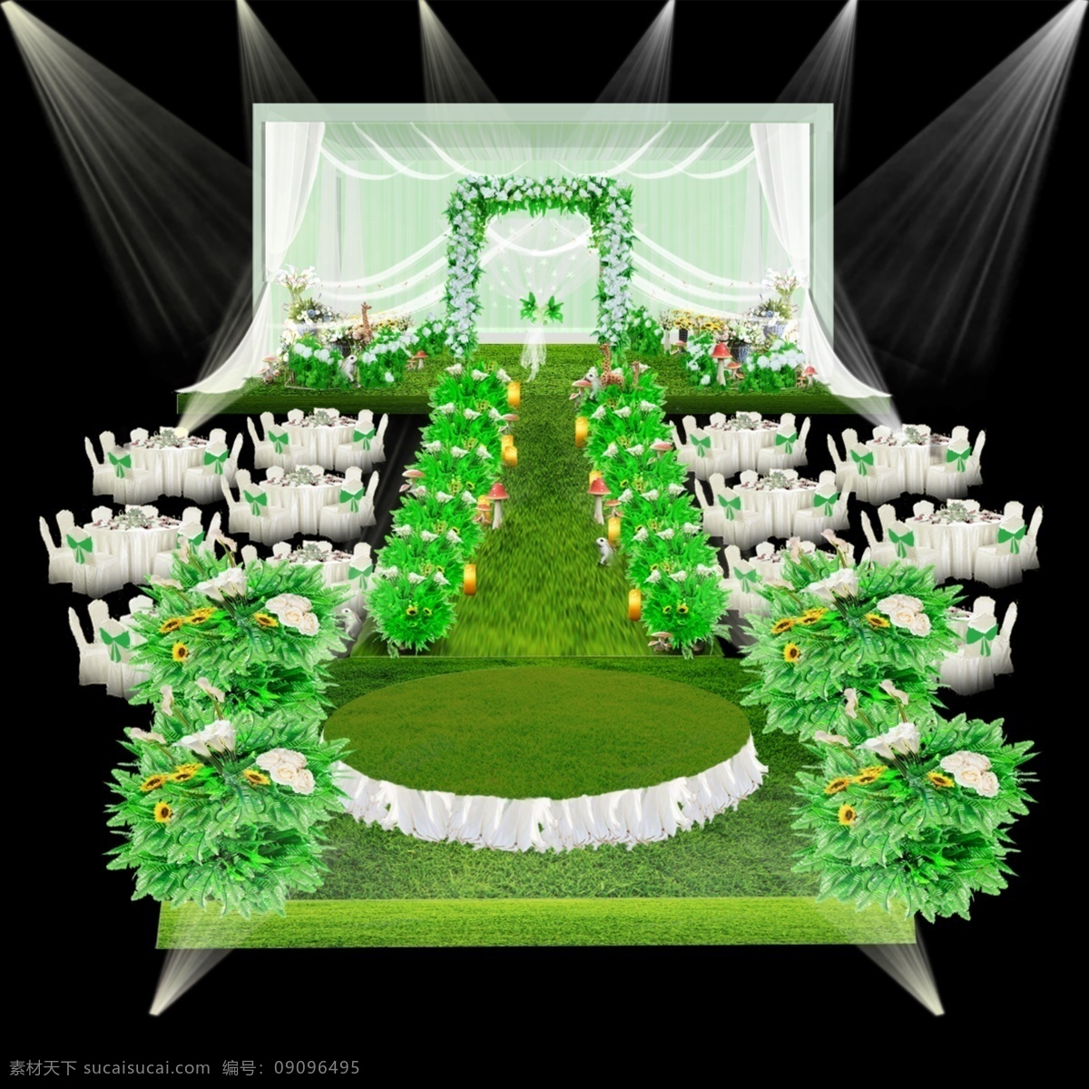 绿色 森 系 婚礼 效果图 场景 白 绿 婚礼背景 婚礼舞台 婚礼舞美设计