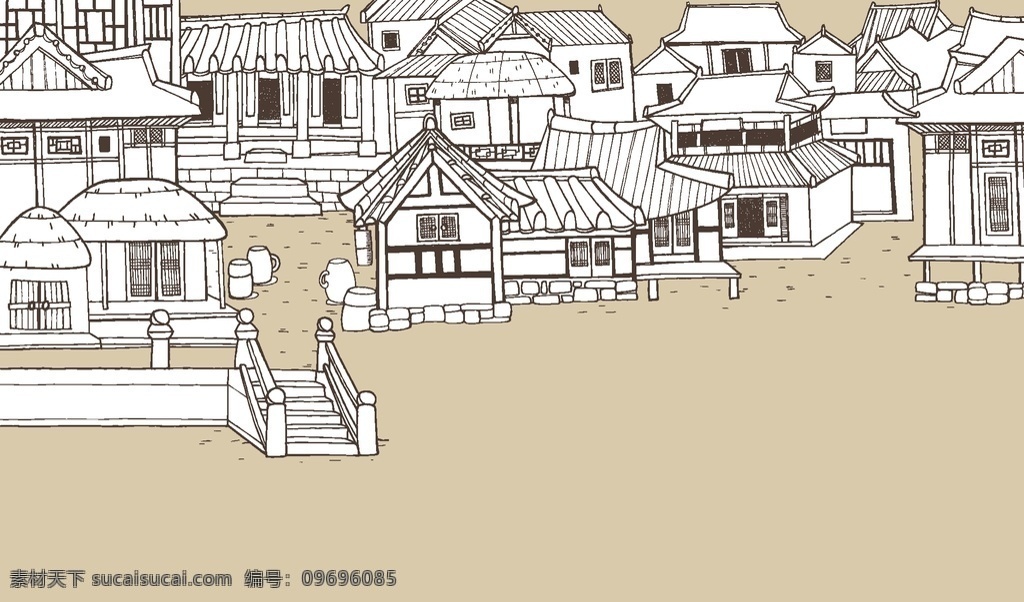 中式 建筑物 插画 景点 卡通 建筑 天安门 亭台 楼阁 水乡 古镇 海报 精美 扁平化 创意 彩色 设计图案 建筑物插画 文化艺术 绘画书法