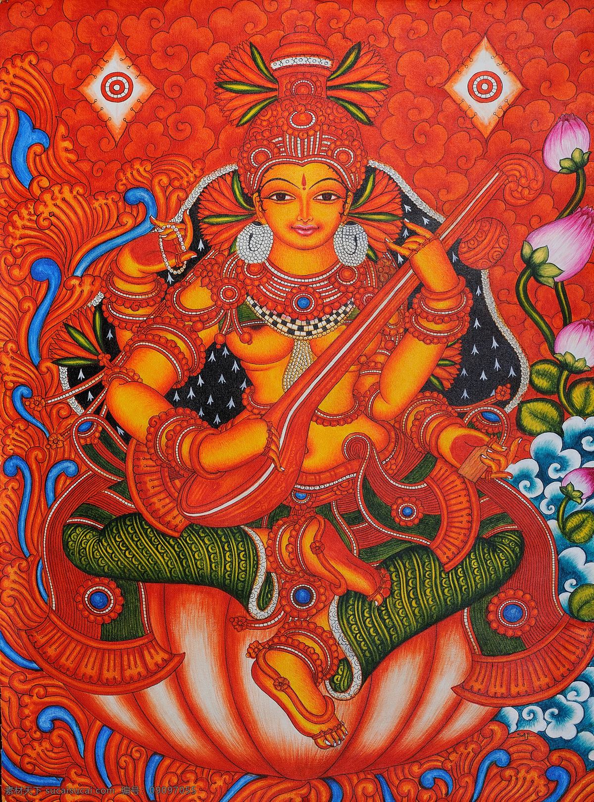 印度人物 人物 妙音天女 莲花 弹乐器 宗教信仰 宗教 文化艺术 传统文化