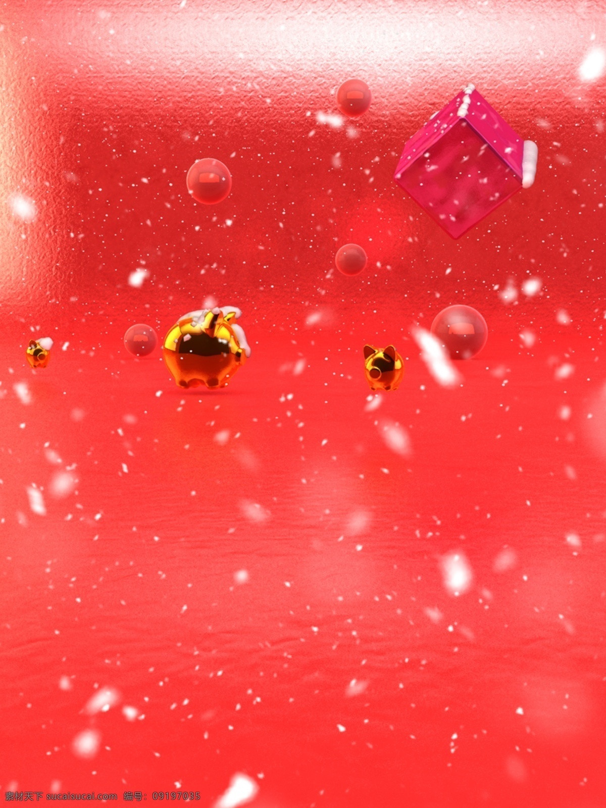 原创 c4d 小 猪 新年 雪花 背景 小猪 立体 3d