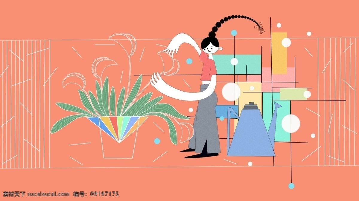 原创 小 清新 简约 好奇 女孩 系列 捕蝇草 小清新 壁纸 背景 好奇女孩 配图 系列图 包装用 图