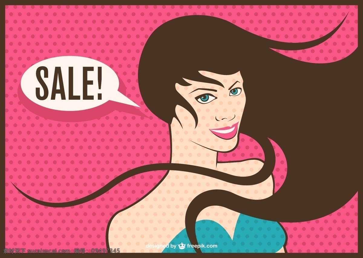 流行艺术女性 销售 购物 卡通 微笑 快乐 营销 粉红 艺术 波普艺术 绘画 客户 插画 流行 画像 美丽的 水平的 微笑的 免费的 粉色