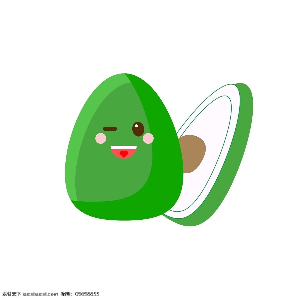 蔬菜水果 牛油果 可爱 卡通 形象 手绘 绿色 矢量