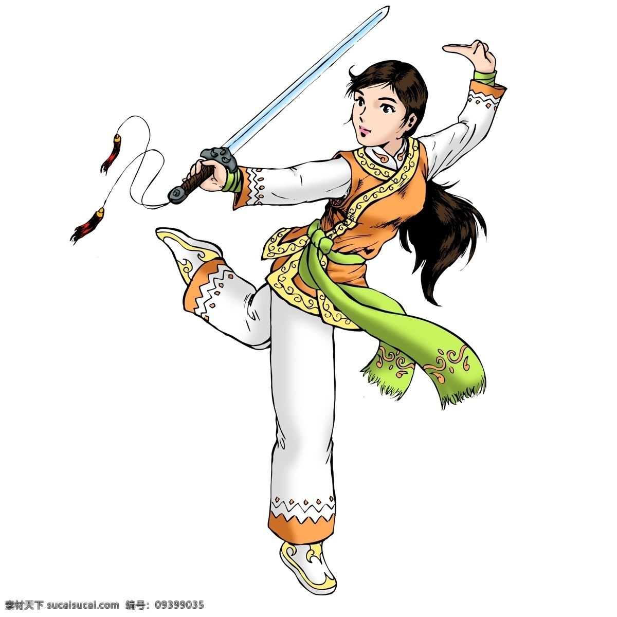 手绘 风 舞剑 少女 手绘风 剑 舞剑的少女 装饰图案