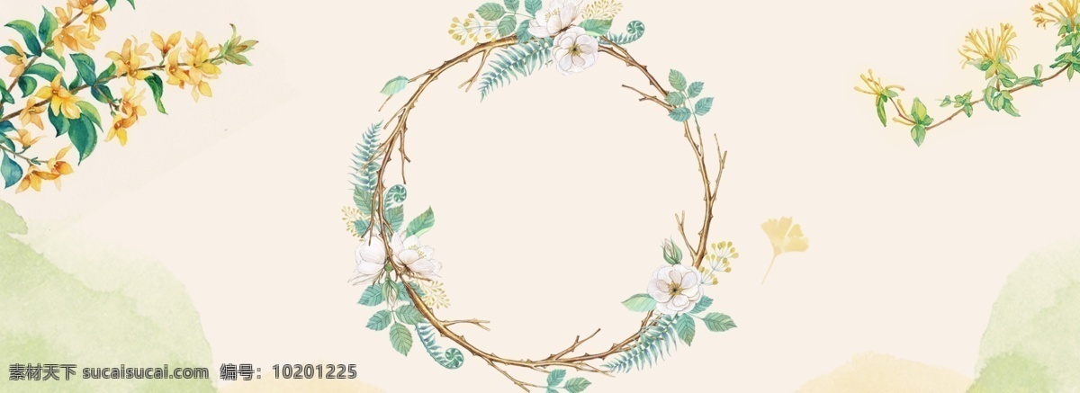 清新 唯美 花环 植物 banner 背景 简约 场景 花卉 文艺