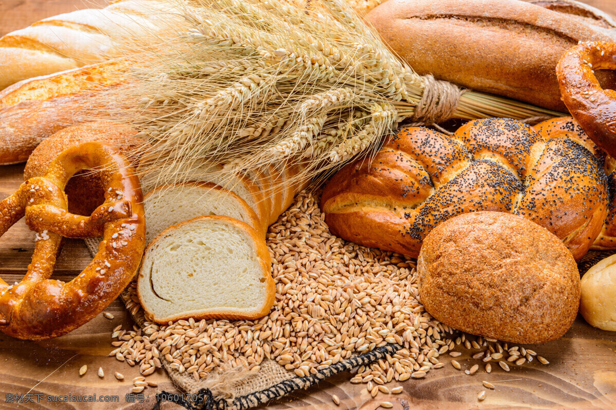 面包与小麦 面包 小麦 全麦面包 谷物 面包圈 摄影图片 餐饮美食 西餐美食