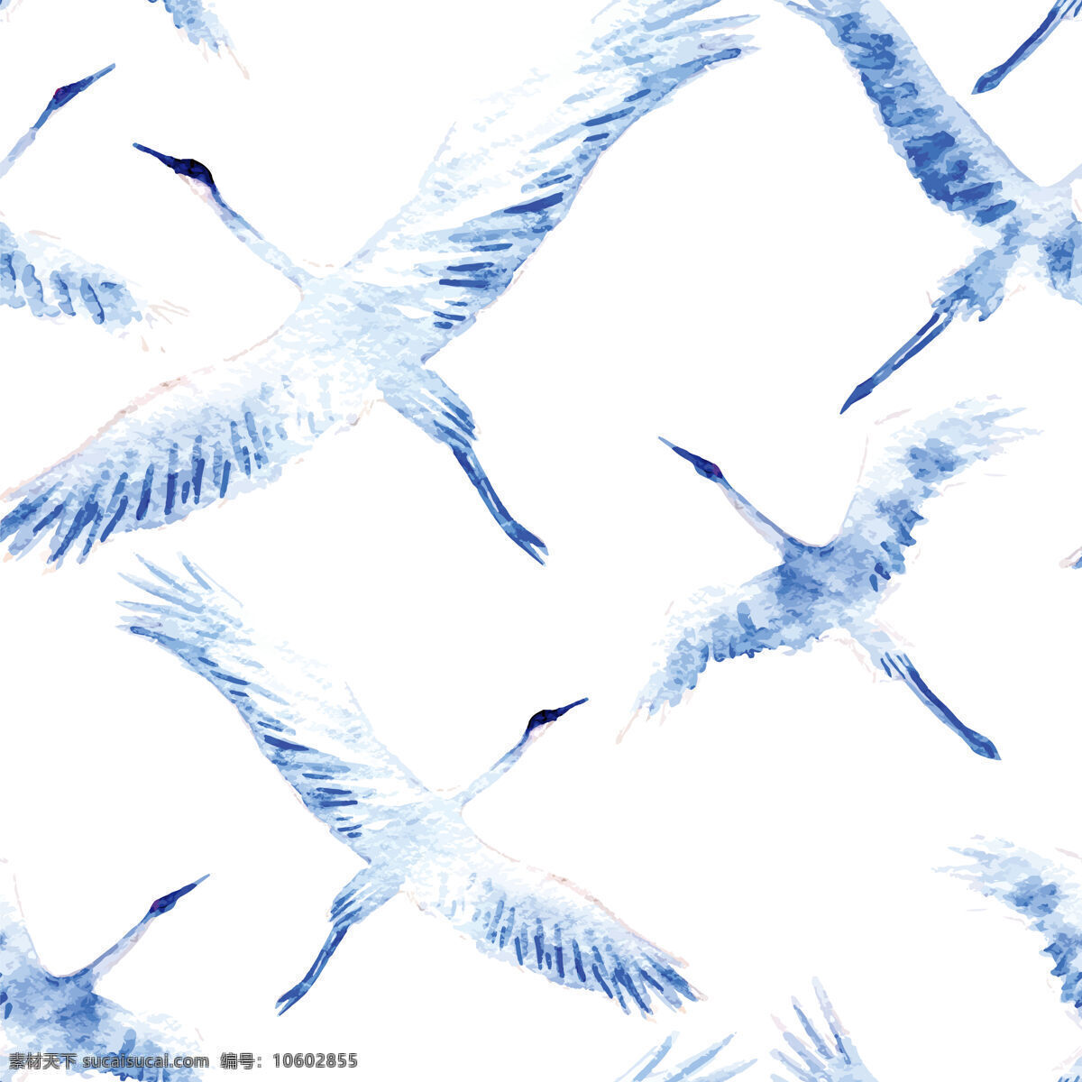 高雅 时尚 蓝 鹤壁 纸 图案 装饰设计 白底色 壁纸图案 展翅翱翔 蓝色翅膀