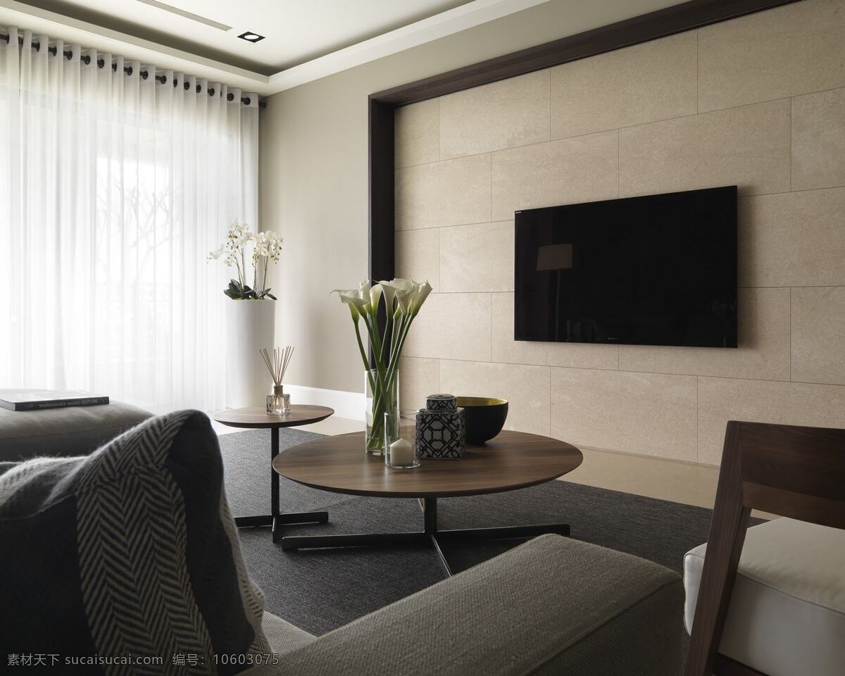 灰色 调 简约 客厅 装修 效果图 茶几 电视背景墙 电视机 吊顶 白色窗帘