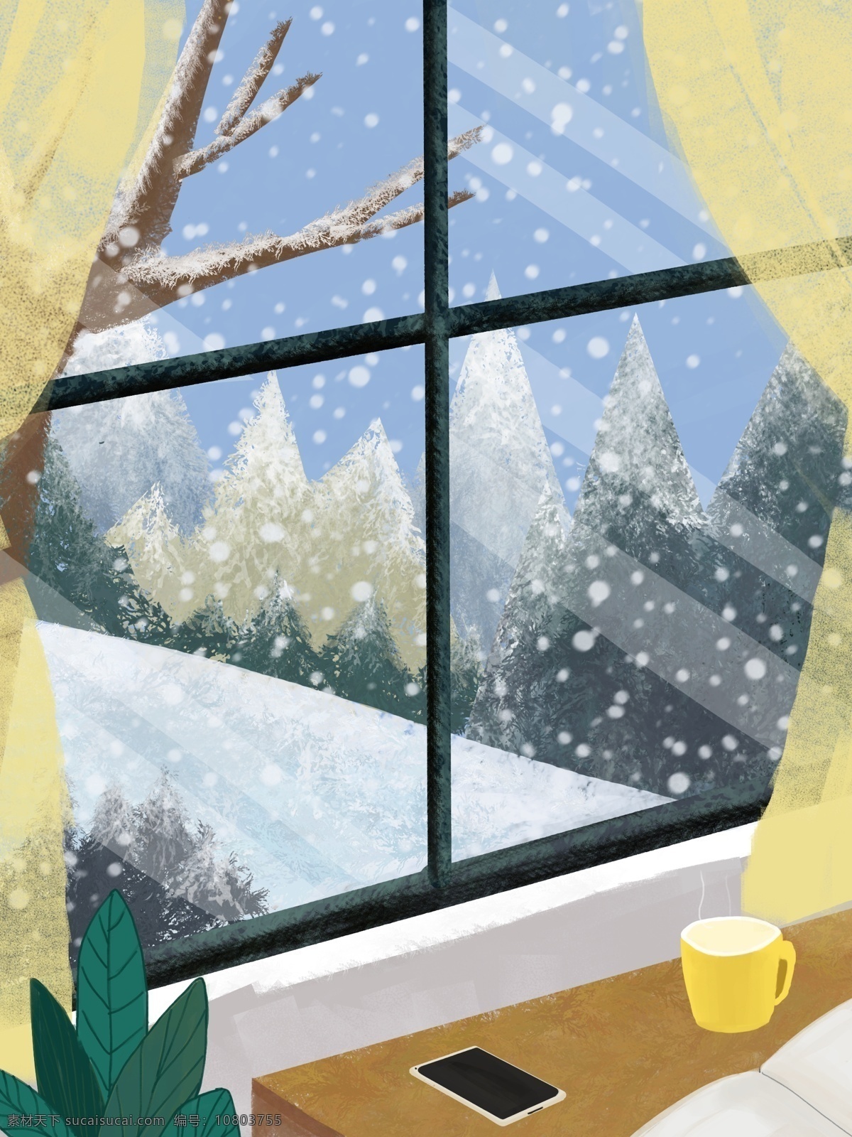 你好 十二月 窗外 雪景 室内 冬季 树林 窗户 你好十二月 书桌 枯树 雪地
