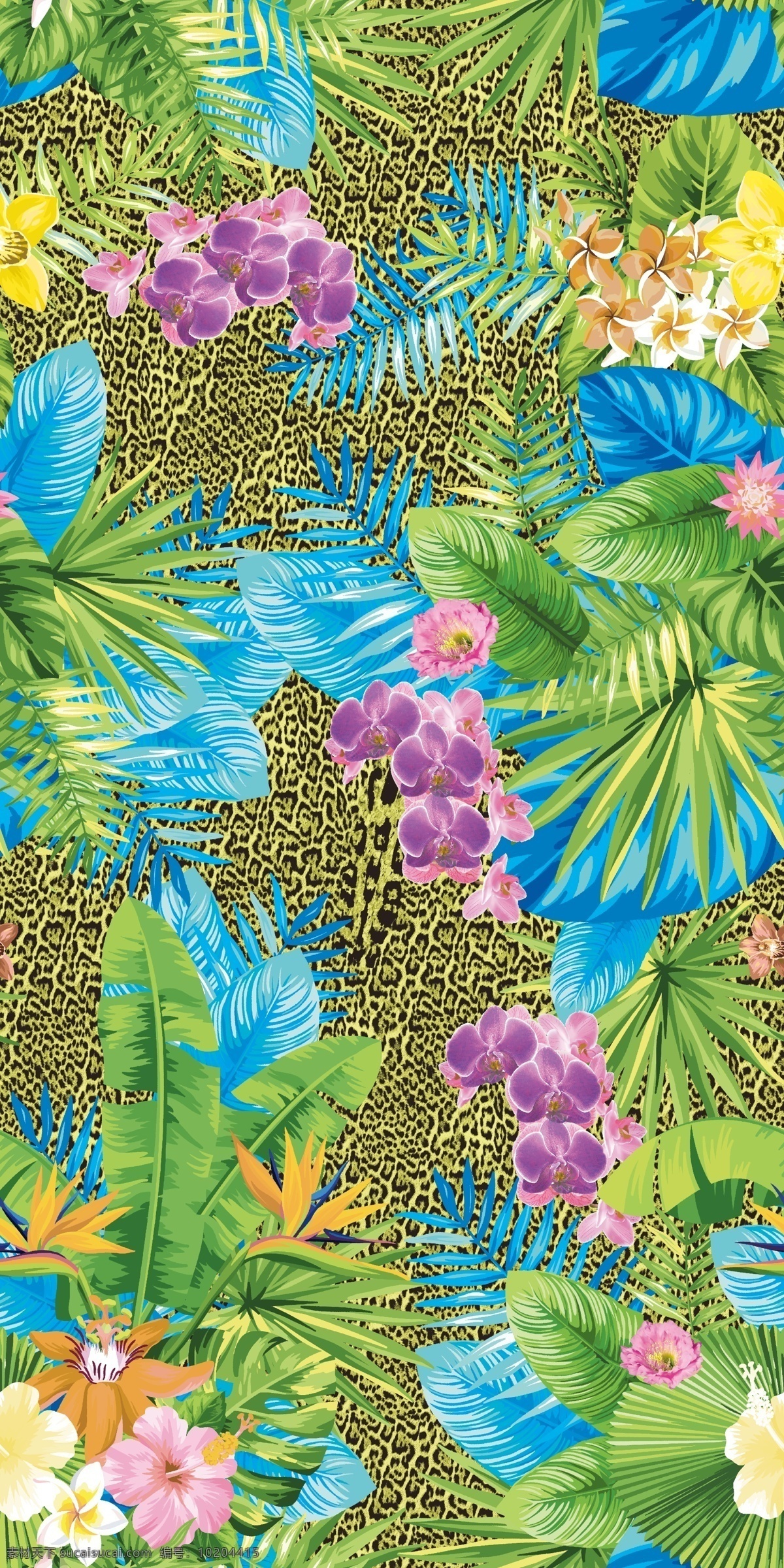 热带雨林图片 手绘 红花绿叶 热带植物 热带雨林 满底花 豹纹 匹印 分层