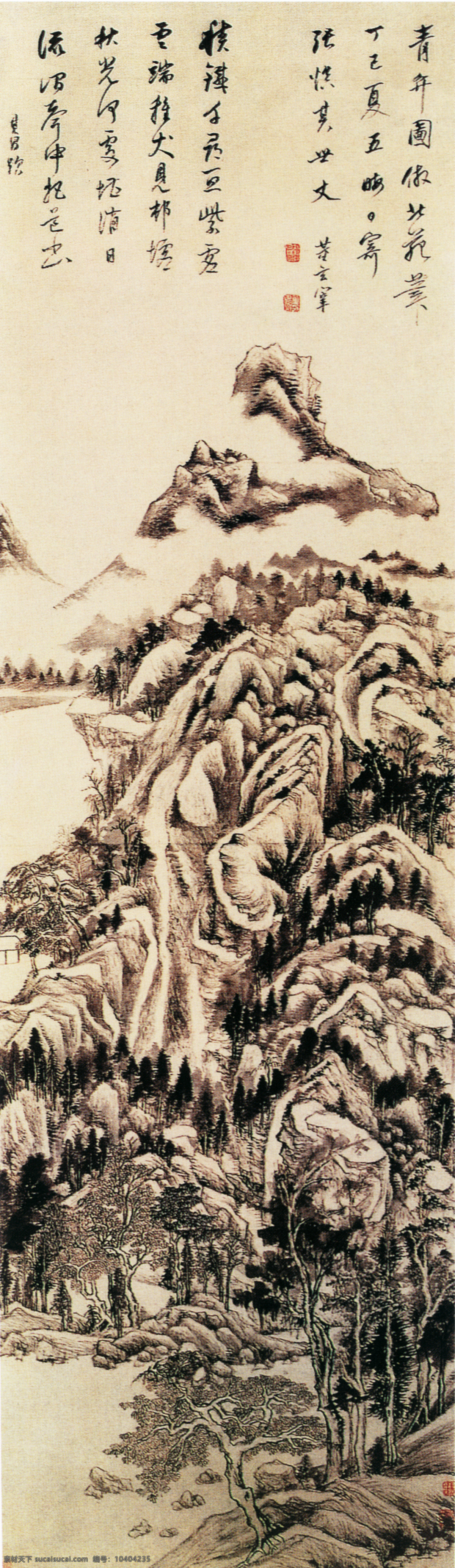 山水 名画 书画 青 弁 图 古画 山水画 书画真迹 中国水墨画 青弁图 名家董其昌 文化艺术