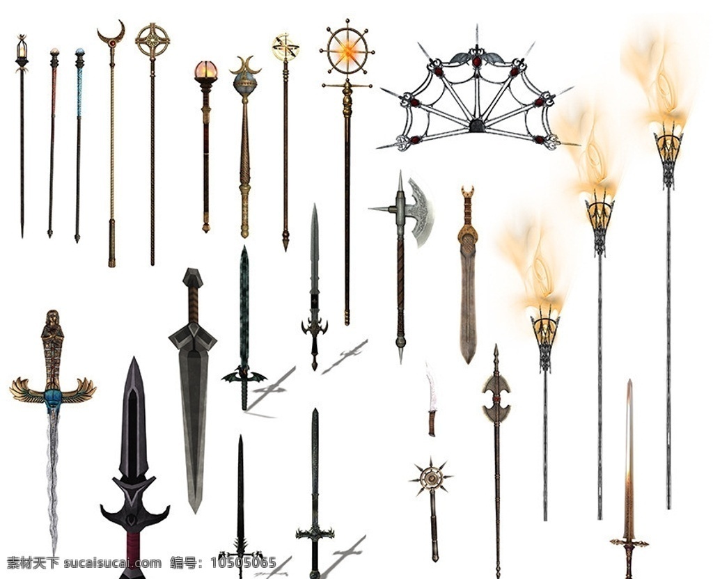 权杖 权杖造型 权杖样式 火炬 冷武器 剑 武士剑 骑士剑 斧头 刀 游戏设计素材 分层 源文件