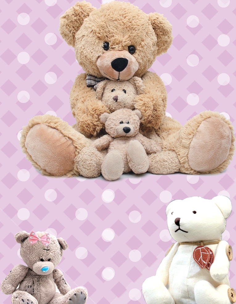 玩具小熊 儿童玩具 小熊 熊猫 抱抱熊 布娃娃 蝴蝶结 点点 生日快乐 帽子 分层 源文件