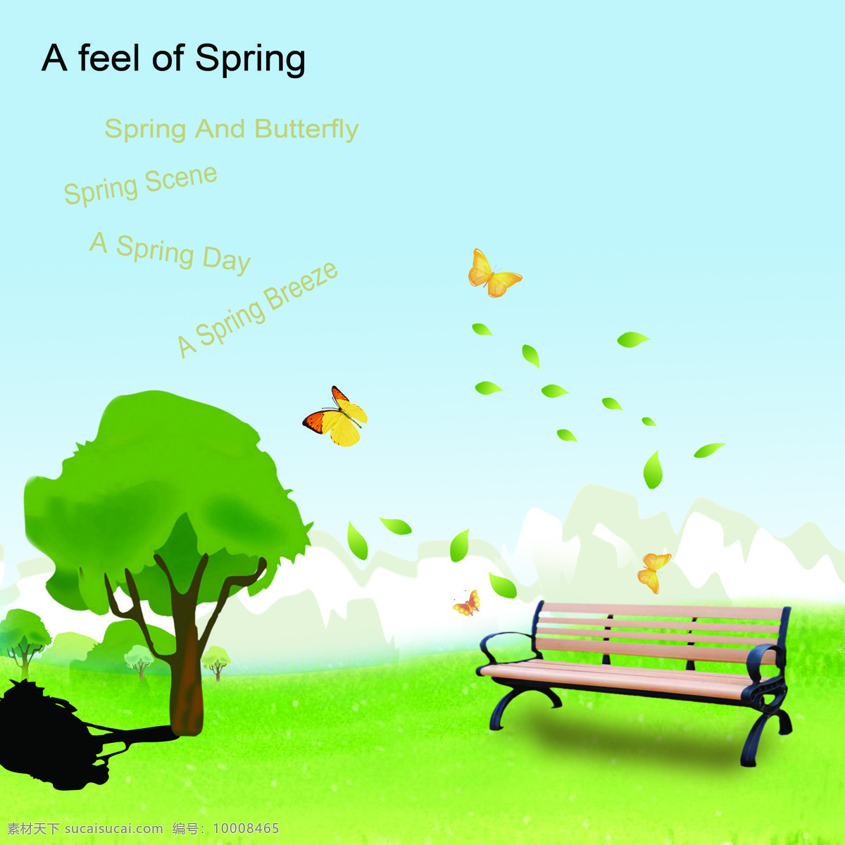 春天 公园 of spring 长椅 大树 蝴蝶 a feel 矢量图