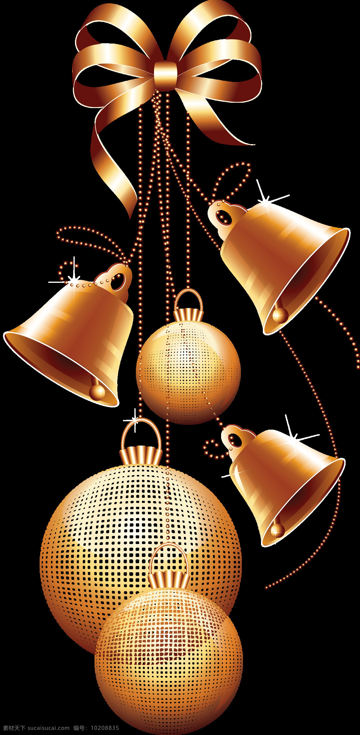 金色 圣诞 铃铛 元素 png元素 彩球 过节 蝴蝶结 免抠元素 透明素材 新年 装饰