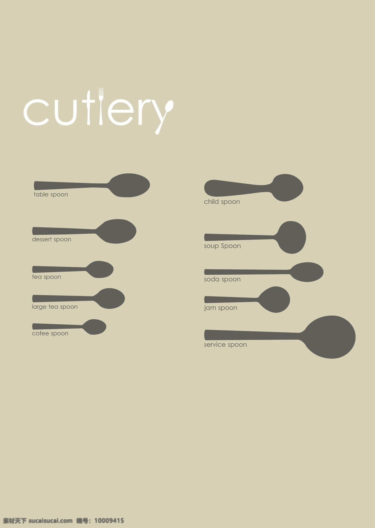 西餐 勺子 分类 剪影 图标 西式 汤勺 甜品勺 茶勺 咖啡勺 儿童勺 沙拉勺 果酱勺 公勺 服务勺 勺子图标