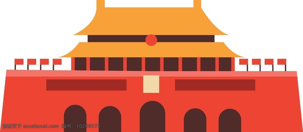 天安门 建筑 正面 北京 商用 矢量 元素 装饰 简约 红色 中国