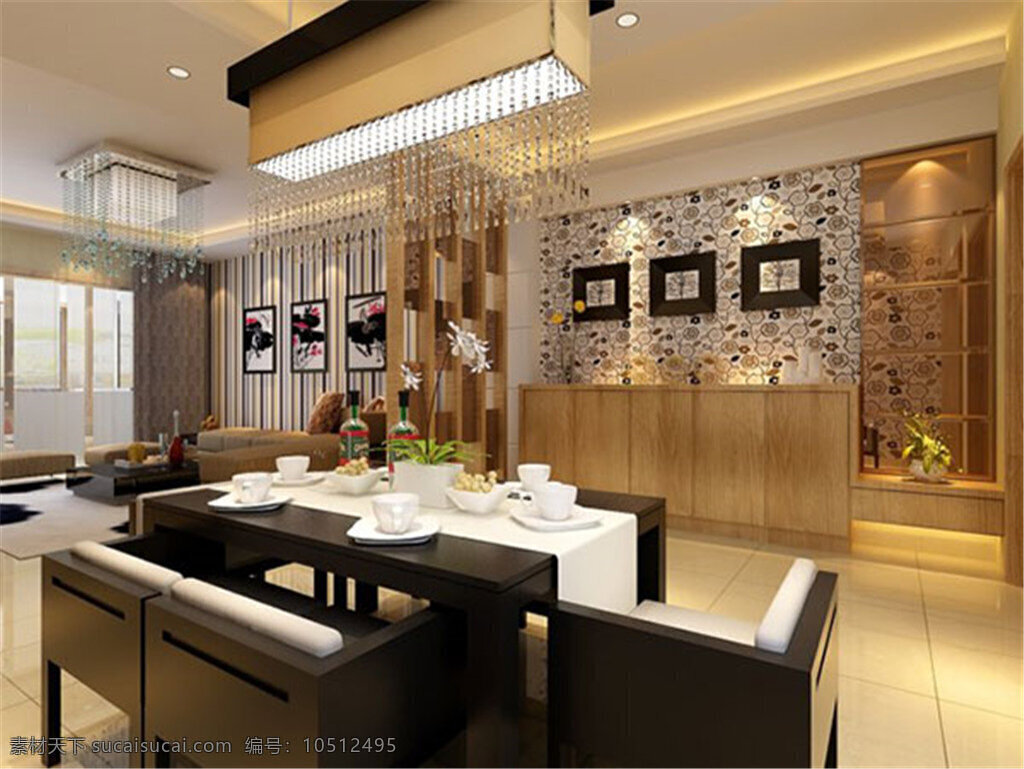 现代 餐厅 模型 黑色 家装 室内设计 效果图