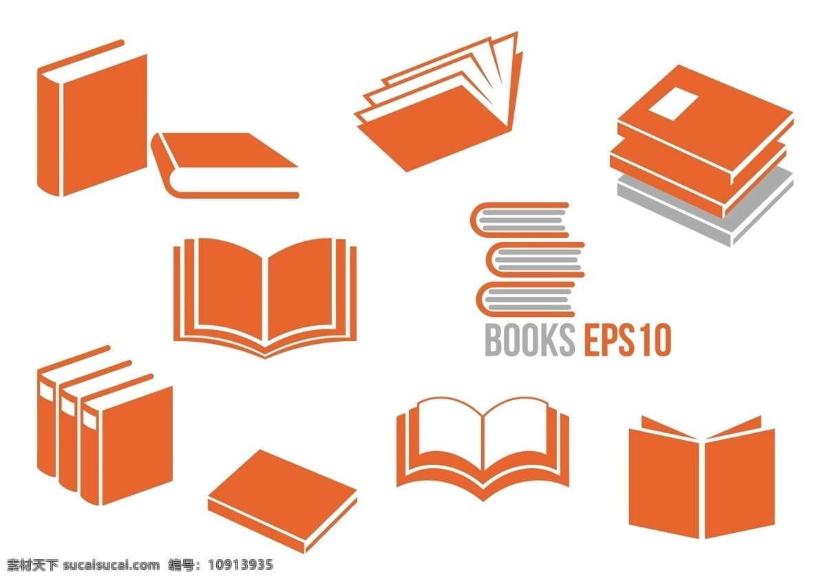 各种书籍图标 橙色 图标 翻开 书籍 书本 知识 学习 办公学习 生活百科 矢量素材 白色