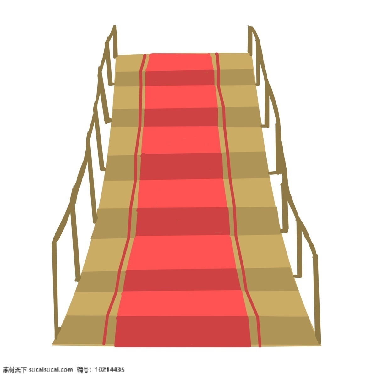 棕色 长长 楼梯 插图 红色地毯 棕色楼梯 漂亮的楼梯 卡通设计 棕色扶手 卡通插图 向上的楼梯