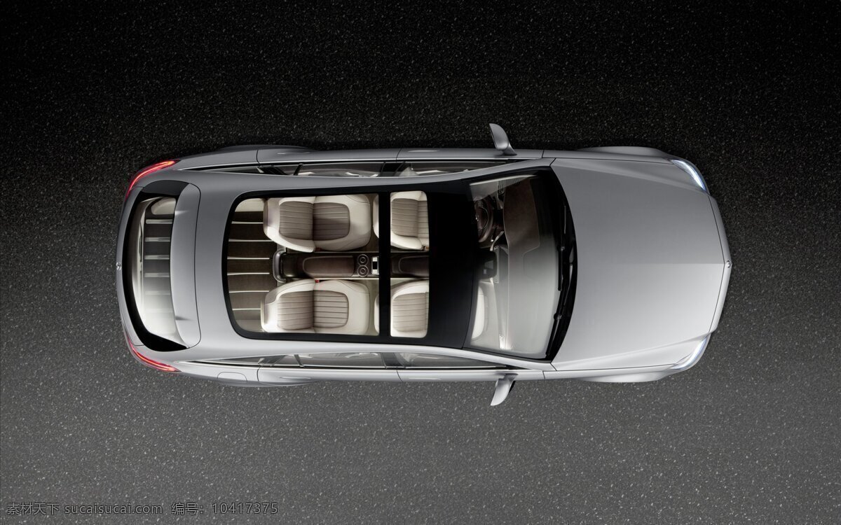 奔驰概念车 俯视 银灰色 玻璃棚顶 汽车 交通工具 现代科技