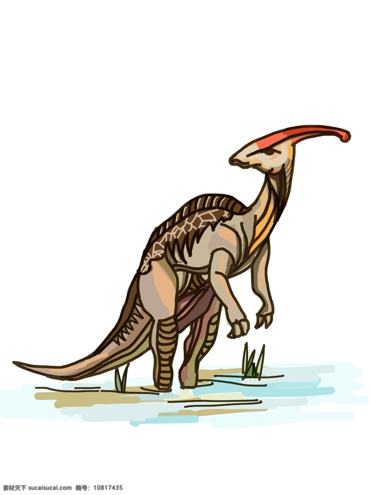 水里 站立 恐龙 手绘 站 可爱恐龙手绘 原始恐龙手绘 手绘恐龙免抠 头顶 红色 卡 爱