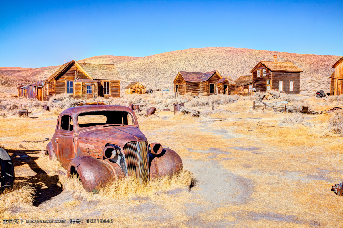 荒漠 上 木屋 废弃 汽车图片 荒漠风景 房子 废弃的汽车 报废的轿车 荒凉 其他类别 生活百科 黄色