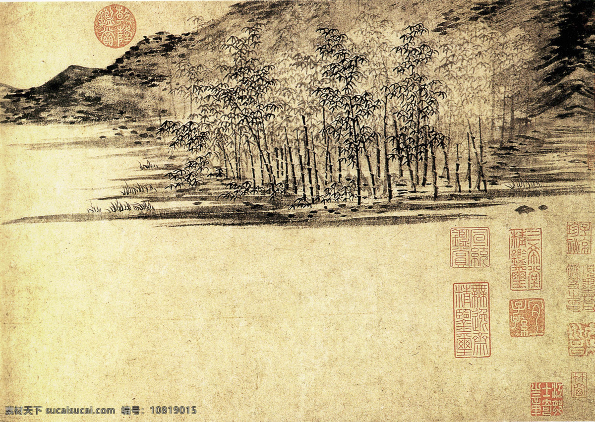 山水画 古典藏画 设计素材 山水名画 书画美术 黄色