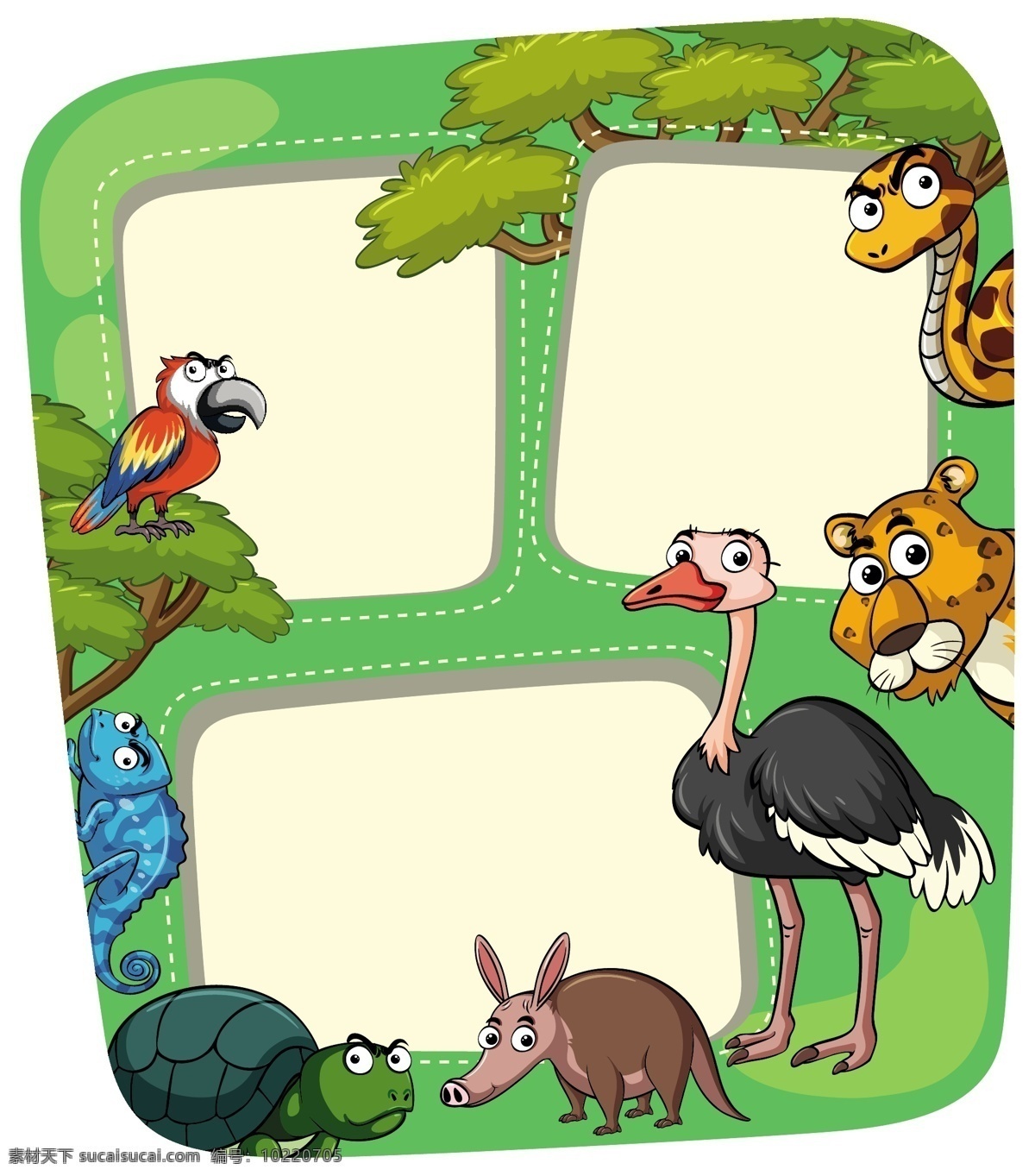 卡通 动物 文本 框 卡通动物背景 插图 动画片 可爱 文本框 野生动物 生物世界