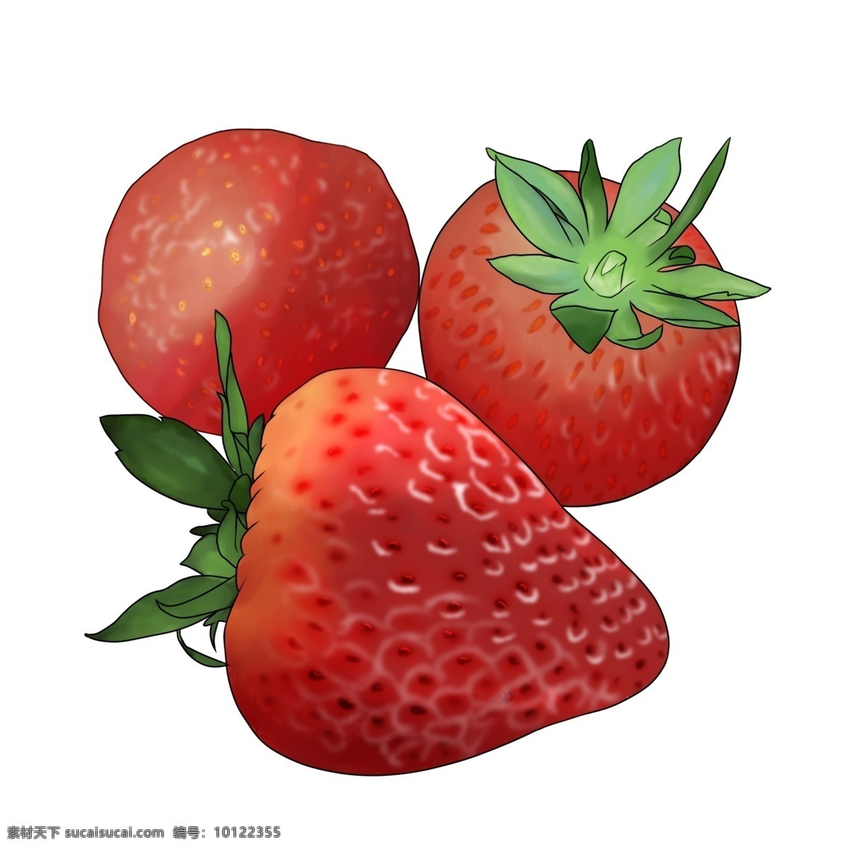 手绘 写实 水果 红色 草莓 可爱水果 透明底 无背景 吃的 分层免扣 写实手绘 小清新