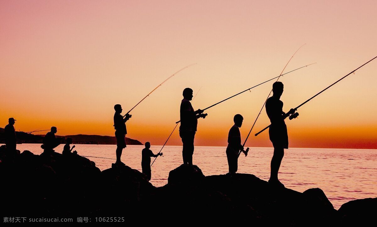 钓鱼 日落 海边 生活百科 生活素材