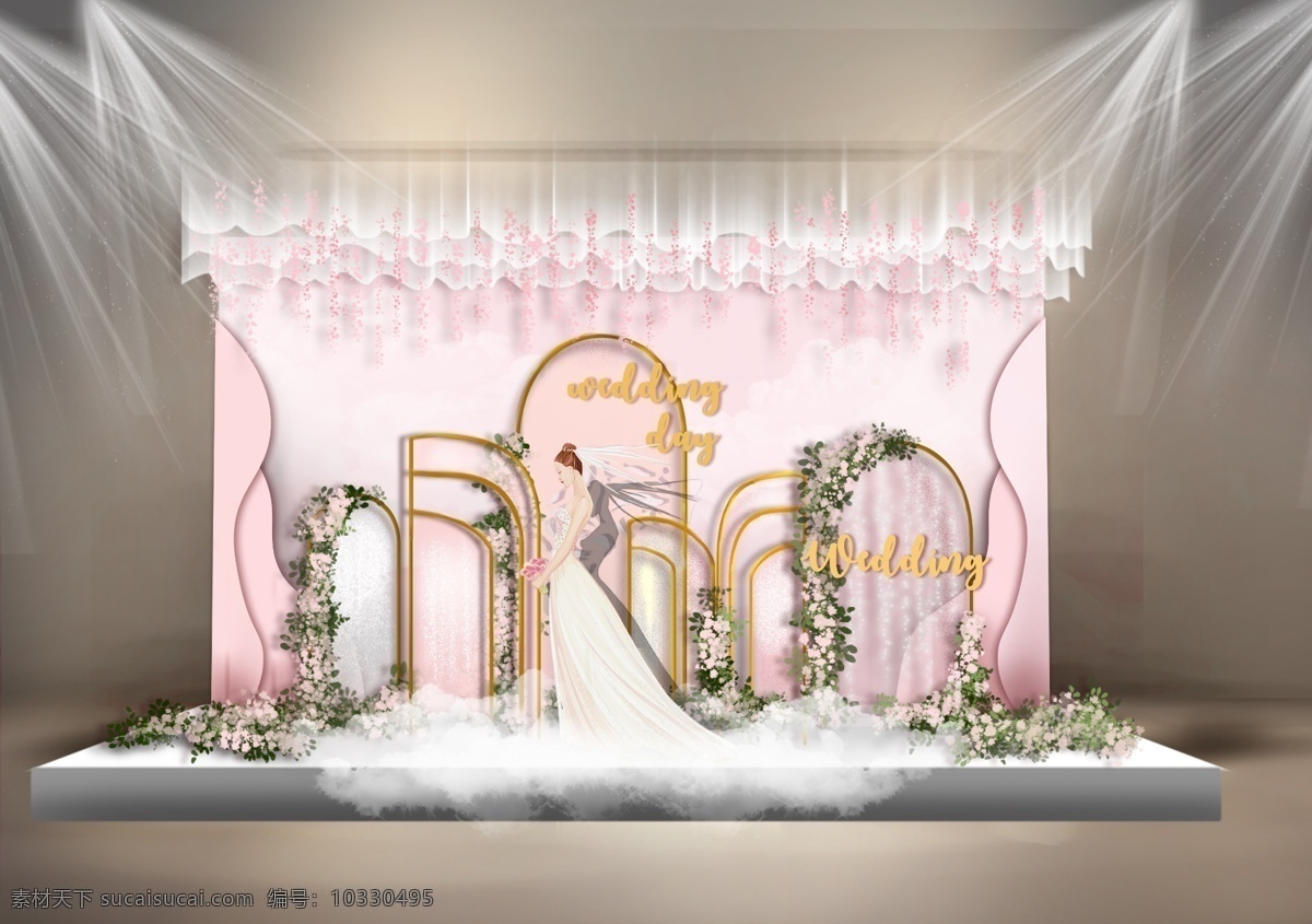 粉白色 梦幻 主题 婚礼 迎宾 合影 区 效果图 粉色婚礼 婚礼留影区 手绘 粉白金婚礼 粉白