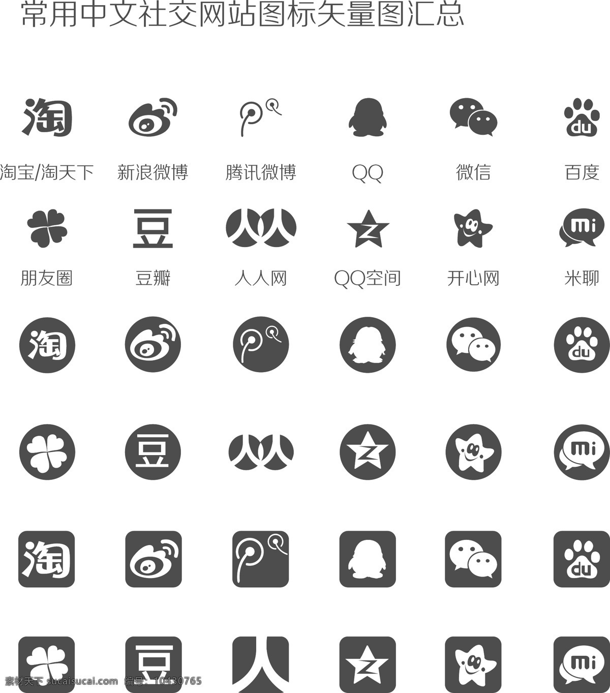 常用 中文 社交 网站 图标 矢量图 汇总 人人 校内 新浪 qq logo 公共标识标志 标识标志图标 矢量