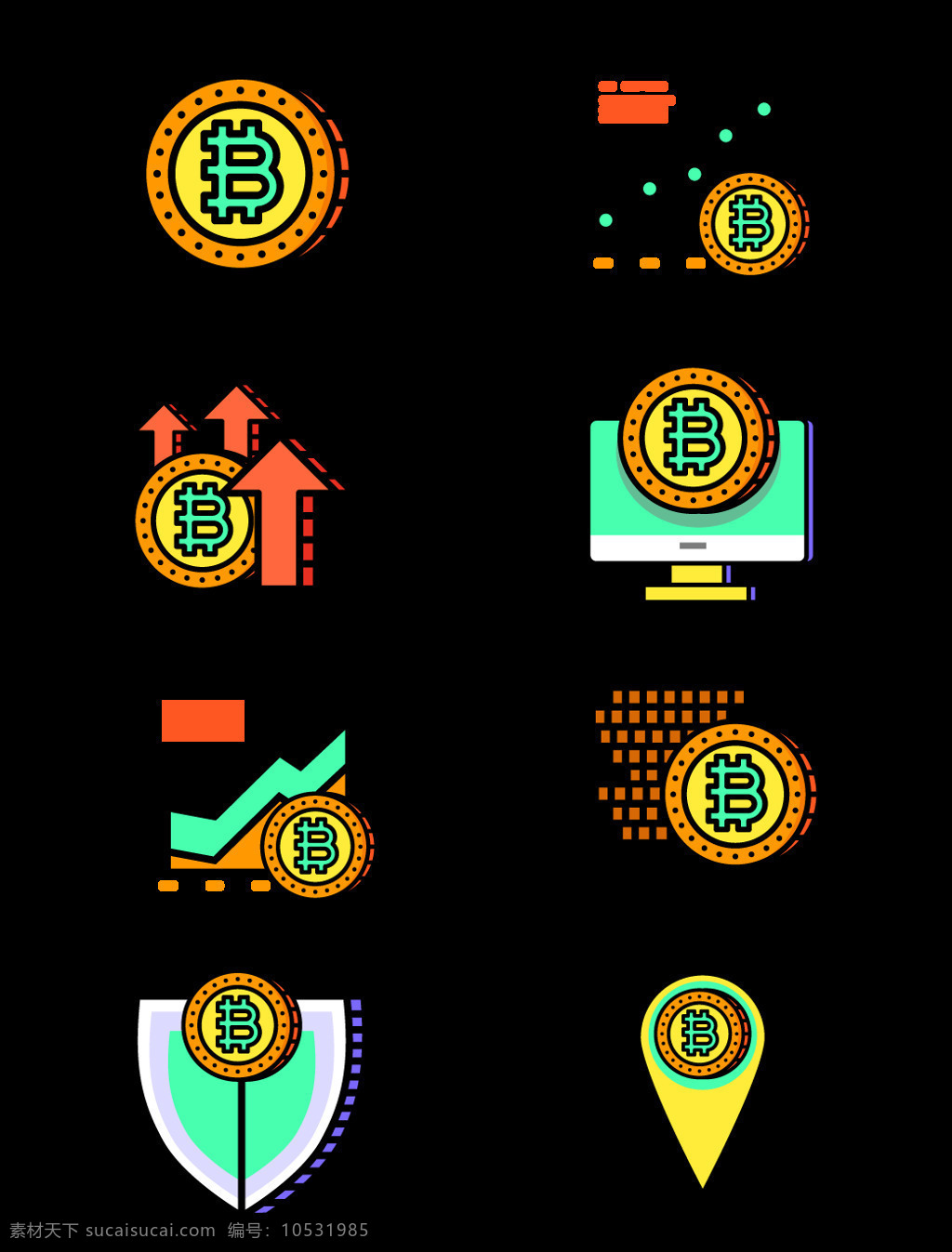 商务办公 商用 比特 币 元素 手绘 套 图 商务 办公 交易 比特币 虚拟货币