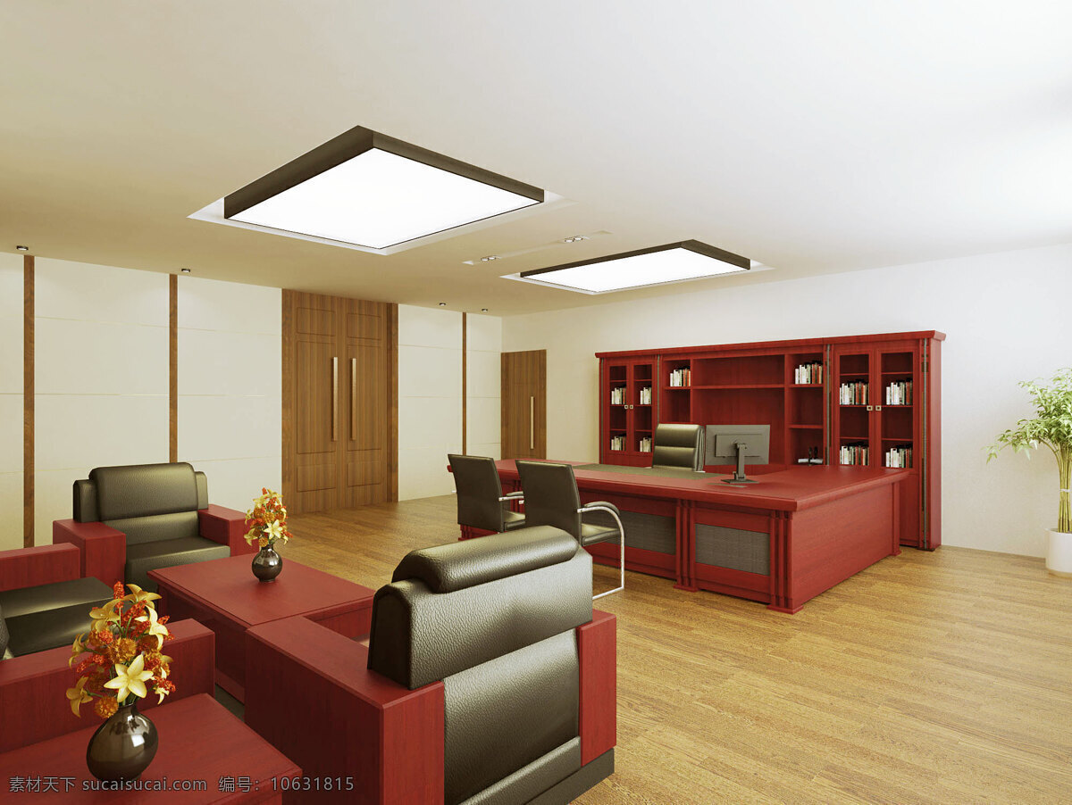 领导办公室 办公台 沙发 办公空间 办公 商务空间 办公家具 家具 室内设计 环境设计