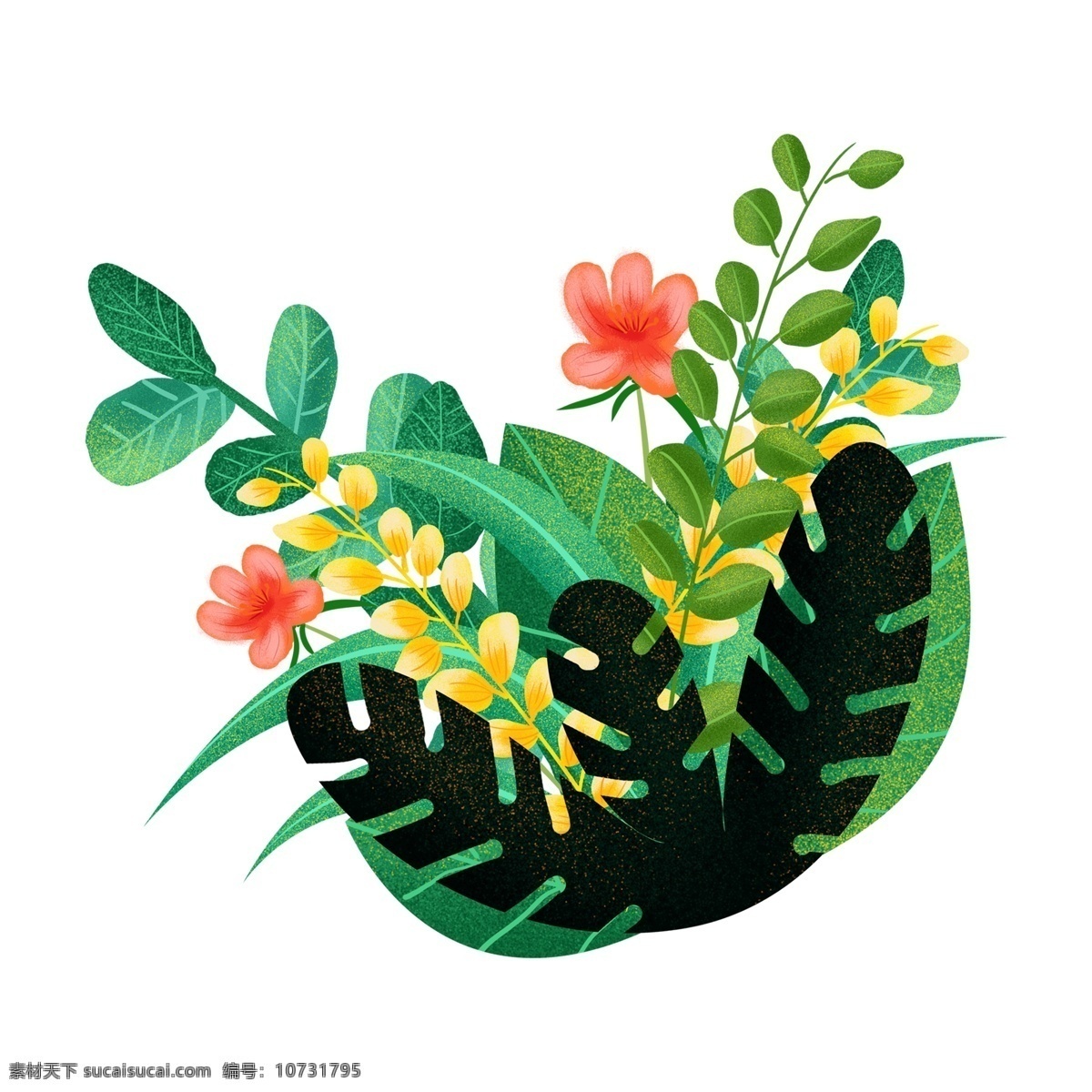 手绘 卡通 绿色 花朵 透明 透明素材 卡通素材 花卉 叶子 免 扣